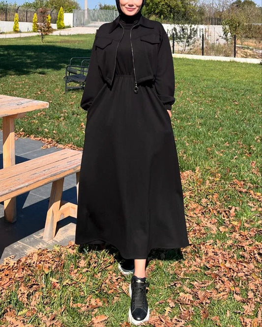 Urban Utility Fleece Two-Piece Dress & Zip Jacket Set