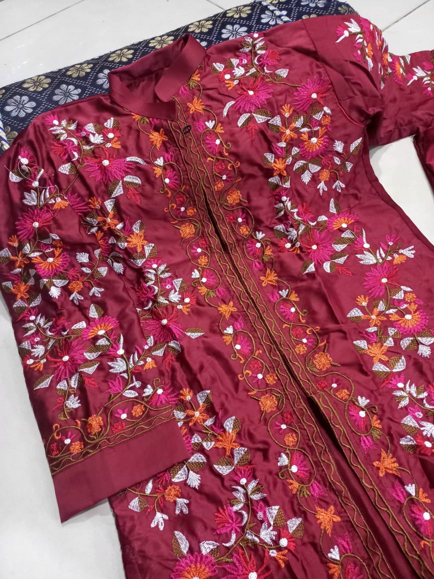 Heirloom Bloom Embroidered Silk Coat 3Piece Set