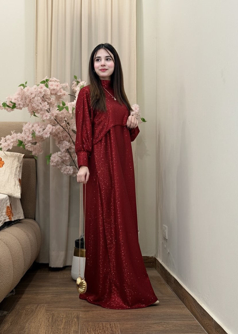 Midnight Shimmer 2 Piece Glitter Cape & Maxi Set