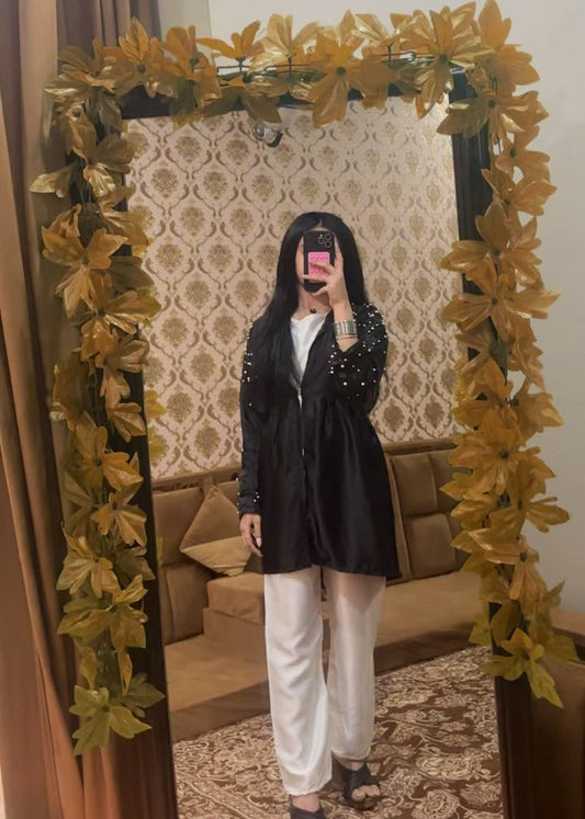 Pearl Encrusted Shamooz Silk 3 Piece Co-ord Set