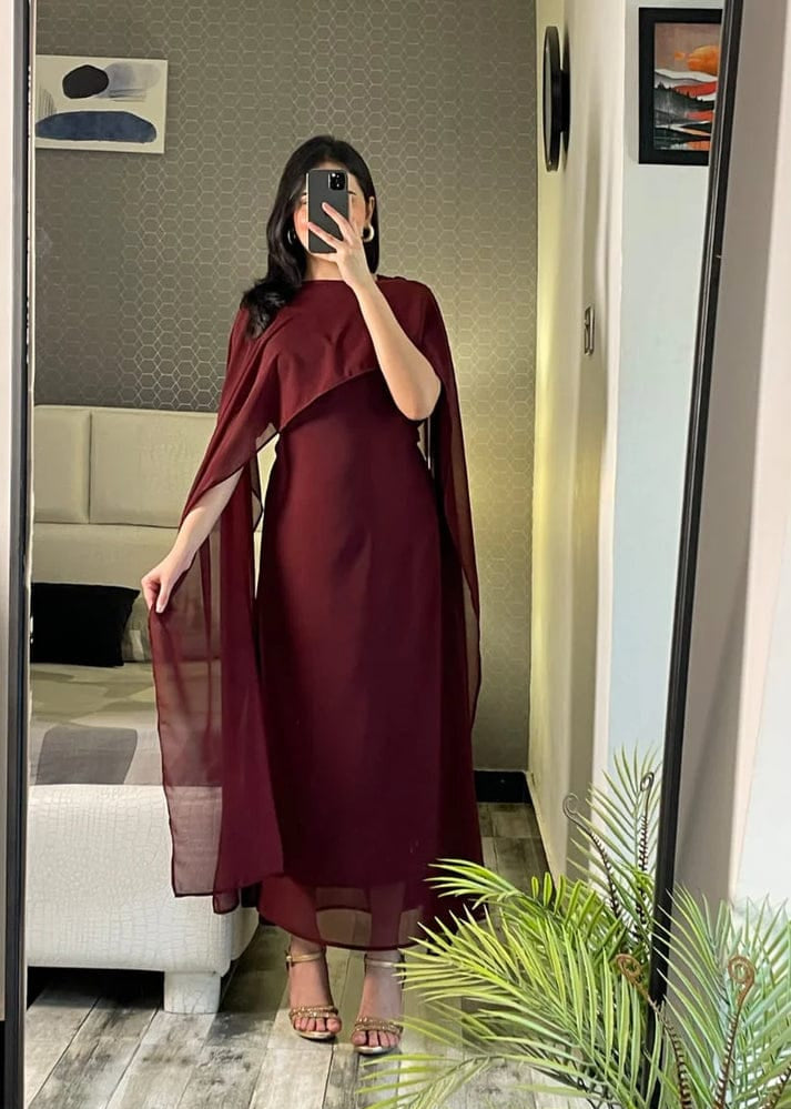 Chiffon Royal Grace Cape Shawl Dress - Shiwani Apparels